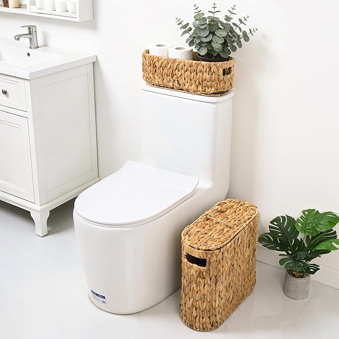 Livole 2-in-1 Toilet Paper Basket with Lid Water Hyacinth Toilet Paper Storage - 16 Regular Rolls or 12 Mega Rolls Large Natural Toilet Paper Organizer for Bathroom