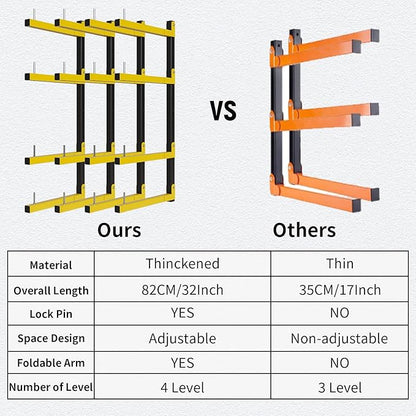 Lumber Storage Rack, Upgrade Cantilever Folding Lumber Rack Wall Mount, Metal 8 Tier 32 Inch Plywood Scrap Wood Storage Rack