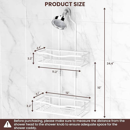 REINHARDT Shower Caddy Hanging, Rustproof Shower Caddy Anti-Swing Shower Organizer No Drilling Showers Racks with Soap Holder Multi Hooks Bathroom Storage for Shampoo Sponge, White