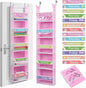 2 Pack 5 Shelf Weekly Clothes Organizer for Kids Over the Door Hanging Storage Monday through Friday Heavy Duty Clothes Organization for Bathroom Nursery Bathroom Kitchen(Pink)