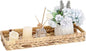 Bathroom Vanity Tray, Water Hyacinth Narrow Counter Tray with Handles, Decorative Woven Organizer Trays for Toilet Tank, Shelves, Farmhouse Hand Towels Basket Holder for Storage (Large)