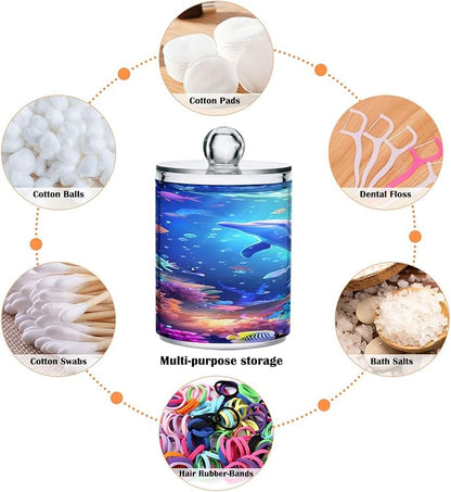 ALAZA 2 Pack Qtip Holder Dolphin Colorful Coral Ocean, Cotton Swab Dispenser with Lid Bathroom Containers Canister Organizer Storage Jar