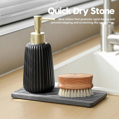 Razborci 2PCS Diatomite Quick Stone Drying Tray Mat For Bathroom & Kitchen Counter, Instant Dry Water Absorbent Drink Bar Coaster,Vanity Sink Caddy Organizer,Dish Soap Sponge Holders, Charcoal,8"x3.8"