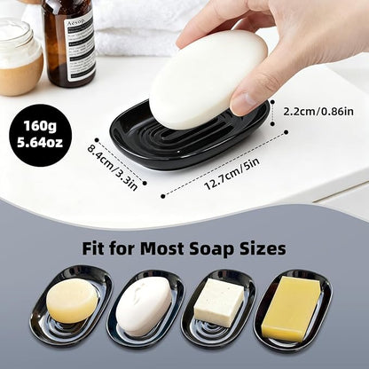 Ceramic Soap Dish for Bath Sink- Modern Black Bar Soap Holder for Shower - Easy to Clean Multi-Purpose Oval Soap Dishes for Soap Bar, Sponges, Jewelry, Small Items | Fits Bathroom & Kitchen