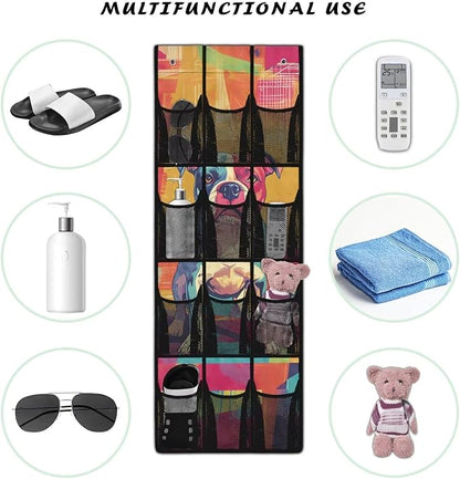 Art Dog Over The Door Shoes Organizer 12 Large Mesh Pockets Closet Door Hanging Shoe Rack Organizer Washable Storage Bag for Toys Snacks Shoes Hats Comics