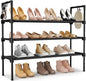 LANTEFUL 3 Tier Shoe Rack for Closet, Shoe Organizer with 5 Hooks, Long Shoe Shelf Storage for Sneaker and Boot Stackable Free Standing Shoe Rack for Entryway, Garage, Small Spaces, Dorm