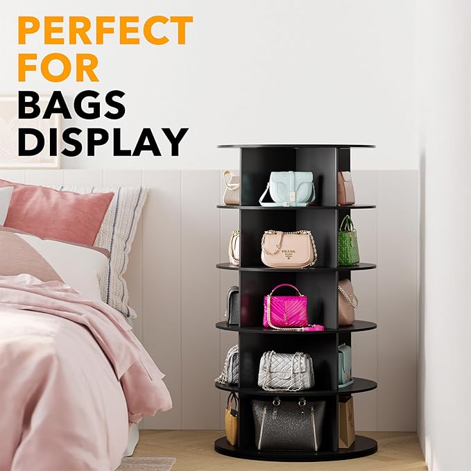 SpaceAid Black 5-Tier Spinning Rotating Shoe Rack Organizer, Shoe Display Tower Lazy Susan, Revolving Shoes Rack StorageOrganization, 360 Vertical Bags Holder Rotate Organizer