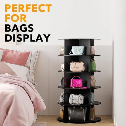 SpaceAid Black 5-Tier Spinning Rotating Shoe Rack Organizer, Shoe Display Tower Lazy Susan, Revolving Shoes Rack StorageOrganization, 360 Vertical Bags Holder Rotate Organizer