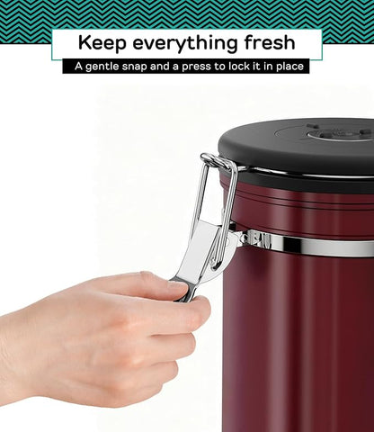 Coffee Gator Coffee Canister, Airtight Kitchen Food Storage Container with Date Tracker, Scoop for Sugar,Grounds Coffee, Bar Accessories, Beans,Tea, Sugar, Cereal, Flour, Cookies Jars (Red, 11oz)
