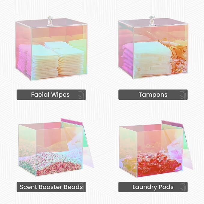 Puricon Acrylic Disposable Facial Towels Holder, Storage Bin Compatible with Clean Skin Club Towel (NOT Included), Face Towelettes Container for Bathroom Counter -Rainbow