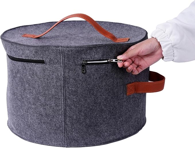 Large Hat Storage Box with Lid | Felt Round Foldable Hat Organizer | Travel Hat Boxes | Hat Organizer Box | Suitable for Various Types of Hats(11X17 Inch)