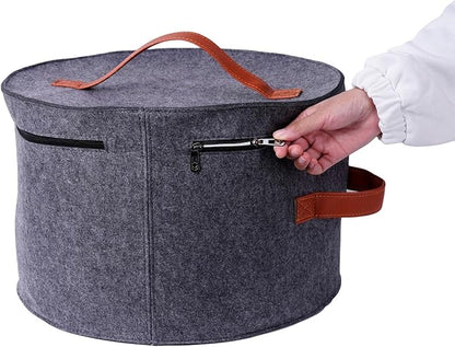 Large Hat Storage Box with Lid | Felt Round Foldable Hat Organizer | Travel Hat Boxes | Hat Organizer Box | Suitable for Various Types of Hats(11X17 Inch)