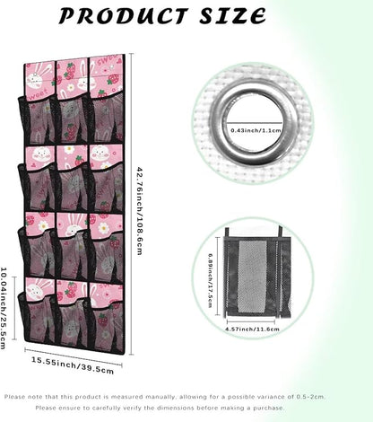 Pink Over The Door Shoe Organizer 12 Pockets Wall Hanging Storage for Living Room Rabbit Door Hanger Organizer Mesh Fabric Flower Shoe Holder Hanger for Kindergarten