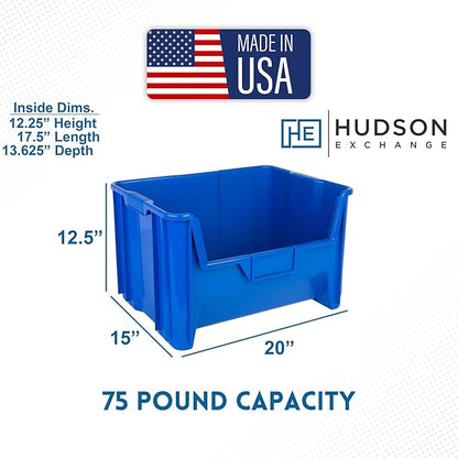 Hudson Exchange 20" x 15" x 12.5" (54 Pack) Plastic Giant Stackable Hopper Bin Container, Blue