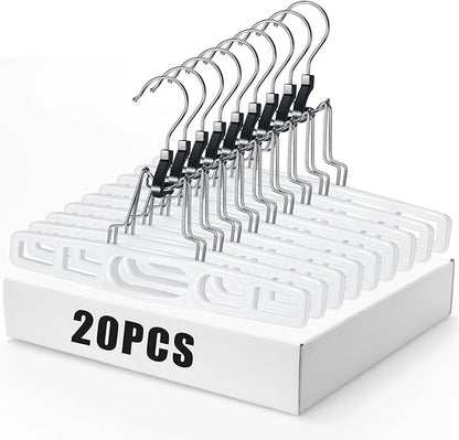 20 Pack Premium Skirt Hangers Thin Space Saving Pants Skirts Hangers Set with Clamp, Heavy Duty Locking Clasp, Multipurpose Non-Slip for Shorts, Slacks, Jeans