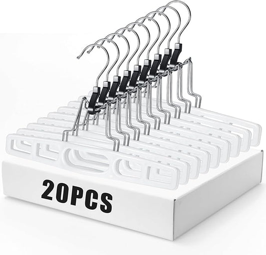 20 Pack Premium Skirt Hangers Thin Space Saving Pants Skirts Hangers Set with Clamp, Heavy Duty Locking Clasp, Multipurpose Non-Slip for Shorts, Slacks, Jeans