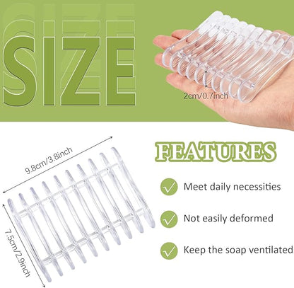 2 Pieces Plastic Bar Soap Holder Soap Tray Soap Saver Bar Dish Self Draining Soap Dishes for Soap Sponge Dryer Bathroom Toilet Shower Kitchen Restaurant Counter (Clear)