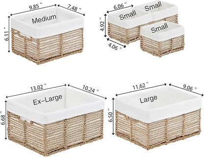 Vagusicc Wicker Storage Basket, 6 Pack Seagrass Baskets for Organizing, Wicker Baskets with Handle, Rectangular Woven Basket for Storage Shelves, Cube Storage Bins for Closet/Clothes/Dresser