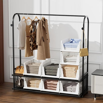 5 Packs Stackable Plastic Storage Basket for Closet Foldable Closet Organizers and Storage Bins for Shelves Storage Drawer Container for Clothes, Wardrobe, Pantry, 5L