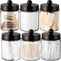 Amolliar Farmhouse Decor Qtip Holder Dispenser for Cotton Swabs,Balls, Cotton Pads, Floss - Clear Plastic Apothecary Jar for Bathroom Canister Storage, Vanity Countertop Makeup Organizer-Bronze (6)