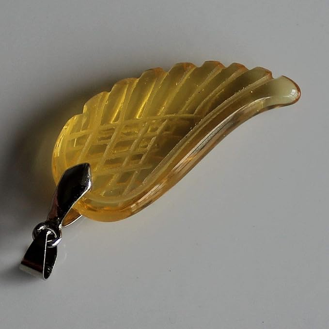 35mm Hand carved mixed gemstom angel wing for necklace pendant bead (piezoelectric citrine(glass))