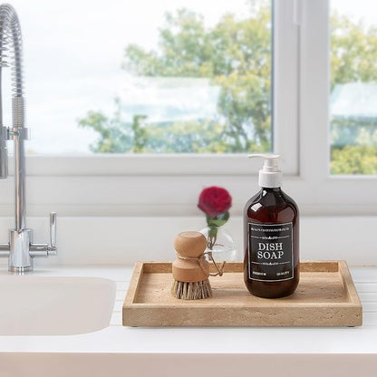 Large Travertine Vanity Tray, Luxury Stone Organizer for Bathroom & Kitchen Counter | Holds Soap Dispenser, Jewelry, Perfume Bottles | Non-Resin, Non-Ceramic Décor