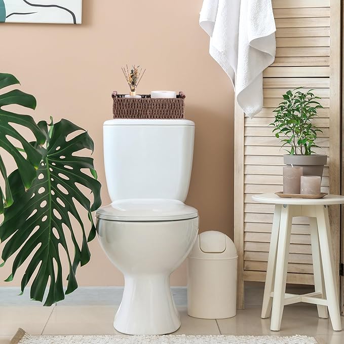 Boao 3 Pcs Boho Storage Wicker Baskets Handmade Woven Decorative Paper Rope Baskets for Organizing with Handle Countertop Toilet Paper Storage Container for Toilet Tank Top(Brown,Rectangle)