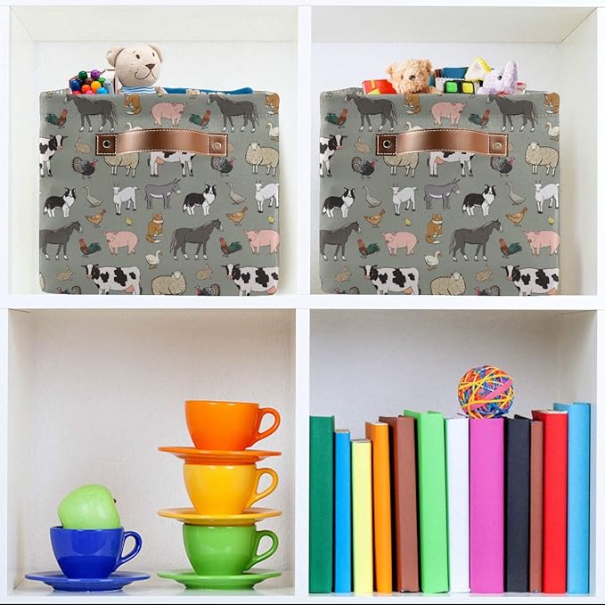 Farm Animals Pattern Rectangle Storage Bin, 15 x 11 x 9.5 in, Collapsible Organizer Storage Basket for Home Décor