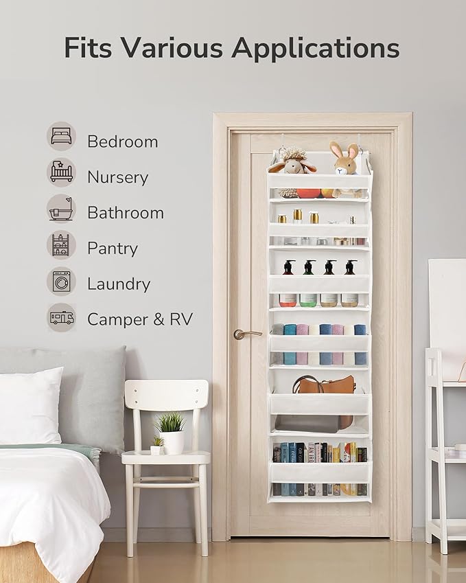ULG 2 Pack Over The Door Organizer with 6 Large Pockets 12 Side Pockets, 50lbs Weight Capacity Door Hanging Organizer for Bedroom, Bathroom, Pantry, Nursery Storage, Beige