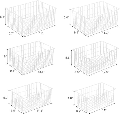 Orgneas Freezer Organizer Bins, Vertical Sides Wire Freezer Baskets for Upright Freezer, Chest Freezer Organizer Deep Freezer Storage Containers for Foods, Snacks, Vegetables, Fruits, Set of 6