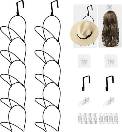 10 Pack Hat & Wig Stand Organizer for Multiple Wigs Hanger, Wig Holder, Space Saving Storage Rack for Hat, Tie, Scarf (Black)