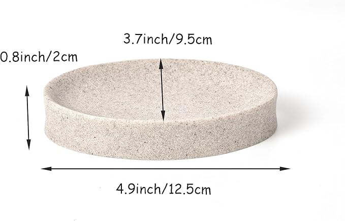 IMEEA Oval Resin Soap Dish for Bathroom Sink Stone-Look Soap Tray Holder for Bar Soap, Sponge or Shampoo Bar (Beige)