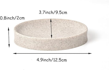 IMEEA Oval Resin Soap Dish for Bathroom Sink Stone-Look Soap Tray Holder for Bar Soap, Sponge or Shampoo Bar (Beige)