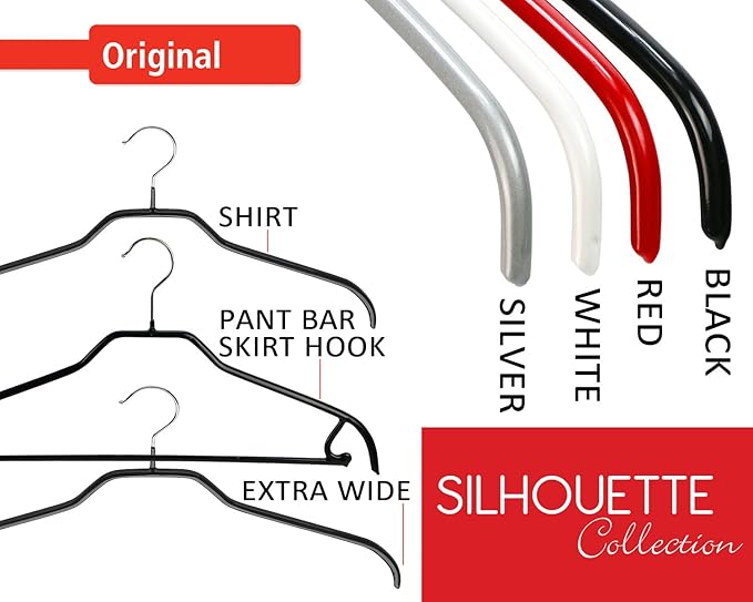Mawa by Reston Lloyd Silhouette Series Non-Slip Space Saving Clothes Hanger for Shirts and Dresses, Style 41/F, Set of 12, Red