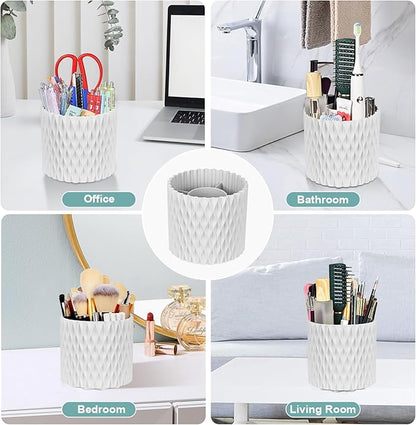 WAFJAMF Makeup Brush Holder 360 Rotating Cosmetics Holders Storage Cup for Vanity Desktop Bathroom Countertop 5 Slot Makeup Brushes Container - Classic Style - Pearl White