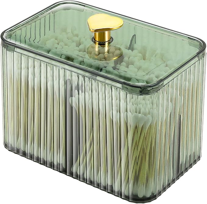 DASITON Acrylic Qtip Holder, Bathroom Jars With Lids Set, Apothecary Jar Dispenser For Cotton Ball, Swab, Round Pads, Floss