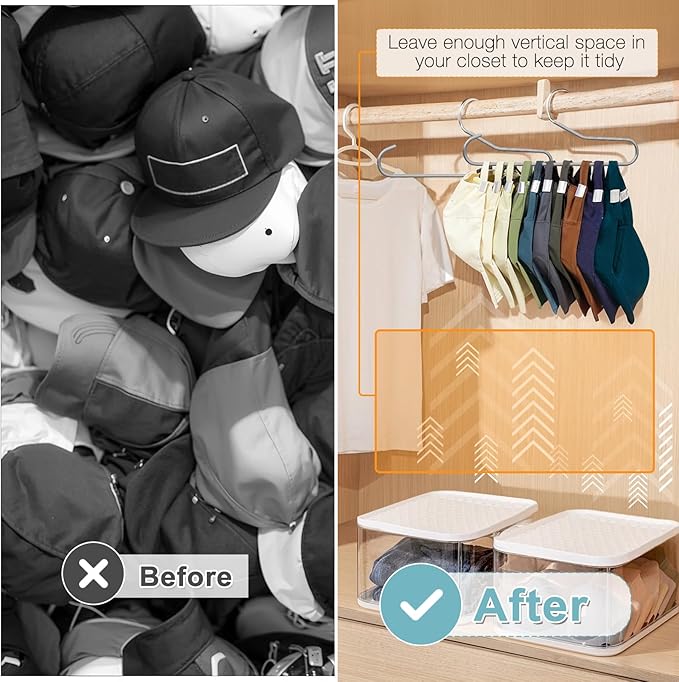 Hat Storage Organizer for Baseball Caps, Lomrsiul Non Slip PVC Coating Hat Rack Hangers for Closet Hat Holder Max 10 Hats Closet Organizers and Storage for Cap Purse Belt Tie Bra Grey 4 Pack