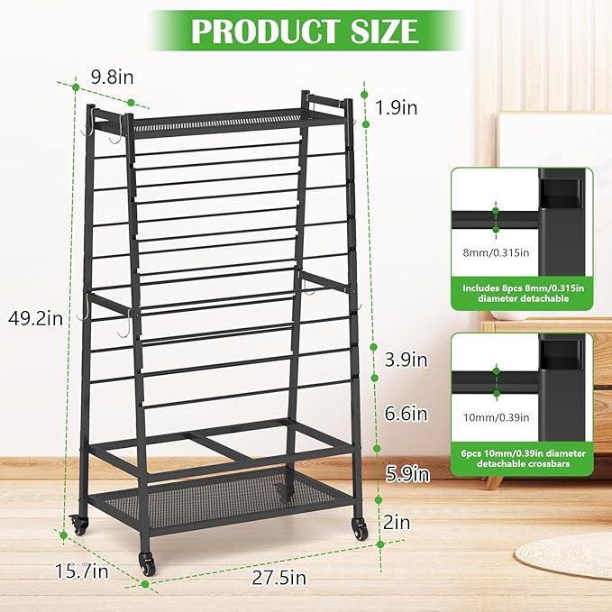 lukar Ribbon Holder, Rolling Ribbon Storage Organizer Rack for Craft Room, 16 Tier Metal Ribbon Holder Organizer Rack, Christmas Ribbon Storage Rack for Home Flower Shops