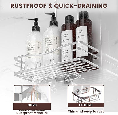 REINHARDT Shower Caddy Hanging, Rustproof Shower Caddy Anti-Swing Shower Organizer Over Showerhead No Drilling Shower Racks with Soap Holder Multi Hooks Bathroom Storage for Shampoo Sponge, Silver