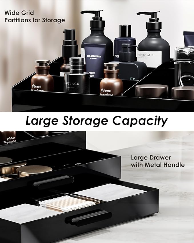 ProCase Cologne Organizer with Drawer, Acrylic Perfume Holder & Bathroom Countertop Organizer for Men & Women, Dresser Vanity Storage for Cologne, Perfume and Skincare -2 Layer