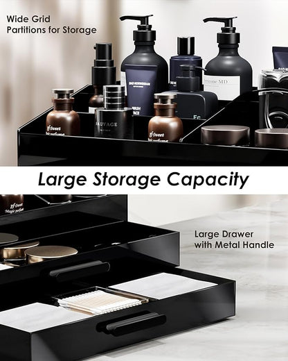 ProCase Cologne Organizer with Drawer, Acrylic Perfume Holder & Bathroom Countertop Organizer for Men & Women, Dresser Vanity Storage for Cologne, Perfume and Skincare -2 Layer