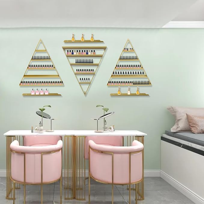 Metal Nail Polish Rack Wall Mount, 6PCS Nail Polish Shelves, Essential Oil Bottles Shelf Organizer for Spa Nail Salon Shop Home (Gold)
