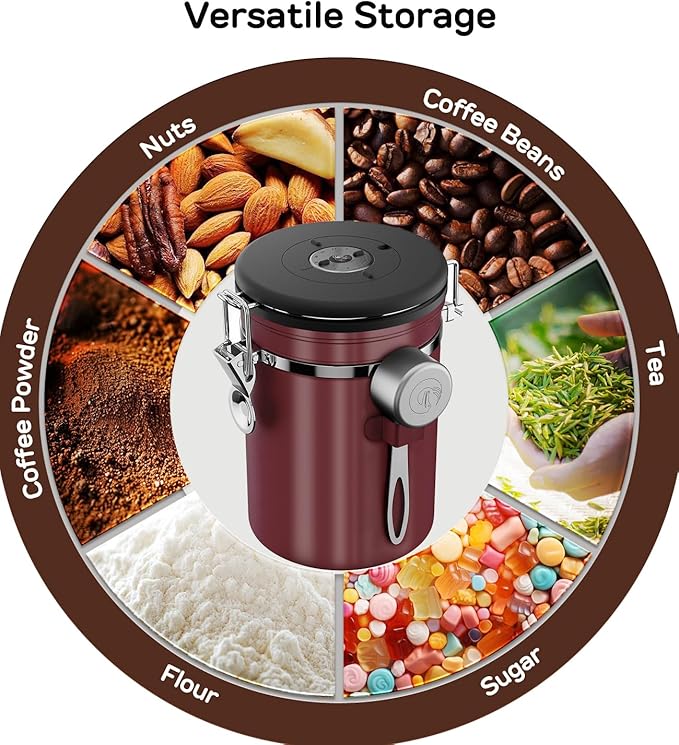 Coffee Gator Coffee Canister, Airtight Kitchen Food Storage Container with Date Tracker, Scoop for Sugar,Grounds Coffee, Bar Accessories, Beans,Tea, Sugar, Cereal, Flour, Cookies Jars (Red, 11oz)