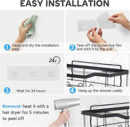 4 Pack Shower Caddy Adhesive Replacement, Strong Adhesive Hooks for Shelf, Waterproof Shower Adhesive Strips, No Drilling, for Bathroom Storage Shelves and Kitchen Racks