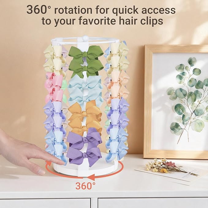Dahey Bow Holder for Girls Hair Bows, Modern Hair Bow Organizer 360° Rotation Hair Accessories Organizer Storage Stand Display for Girls, White