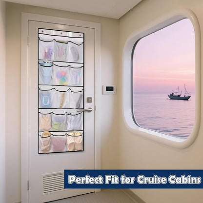 Over The Door Cruise Ship Organizer - Cruise Ship Magnetic Door Organizer with 15 Size-Graded Pockets, Hanging Magnetic Cruise Storage Shoe Rack for Cabin, 2025 Cruise Essential, 9 Hooks(White)