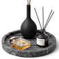 Natural Marble Vanity Tray for Bathroom Bedroom Kitchen Dresser, Round Decorative Trays for Jewelry, Perfume, Cosmetic, Candle, Countertop Storage Organizer for Home Decor Gray Black (WH017)