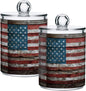 Gredecor 4 Pack Qtip Holder Clear Retro Americana Flag Apothecary Jars with Lids Acrylic Bathroom Jars Vanity Countertop Canister Storage Organizer for Cotton Ball,Swabs,Pads,Floss