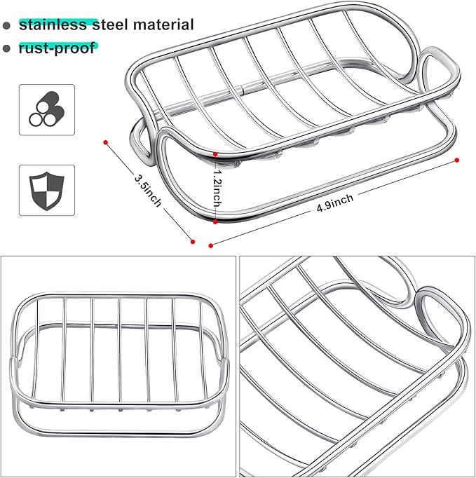 Patelai Soap Dish Stainless Steel Bathroom Bar Soap Holder for Shower Rust Proof Metal Self Draining Sponge Shelf Tray for Kitchen Sink(Classic Style)