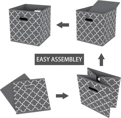 Fabric Cloth Storage Bins,Fabric Cube Organizer with Dual Handles Foldable Cube Storage Baskets for Home Bedroom Storage,Set of 3,(Gray Light)